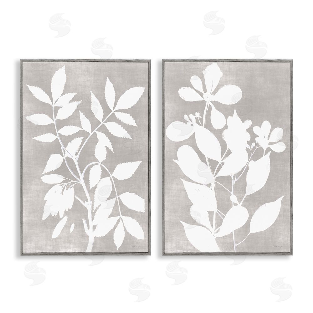 Stellar Design Studio Grey Foliage Impression Gray Framed Giclee Wall Art Print