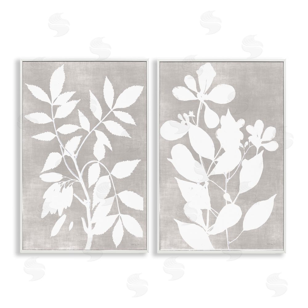 Stellar Design Studio Grey Foliage Impression White Framed Giclee Wall Art Print