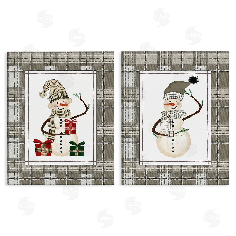 Cindy Jacobs Cozy Snowmen on Plaid Canvas Wall Art Set