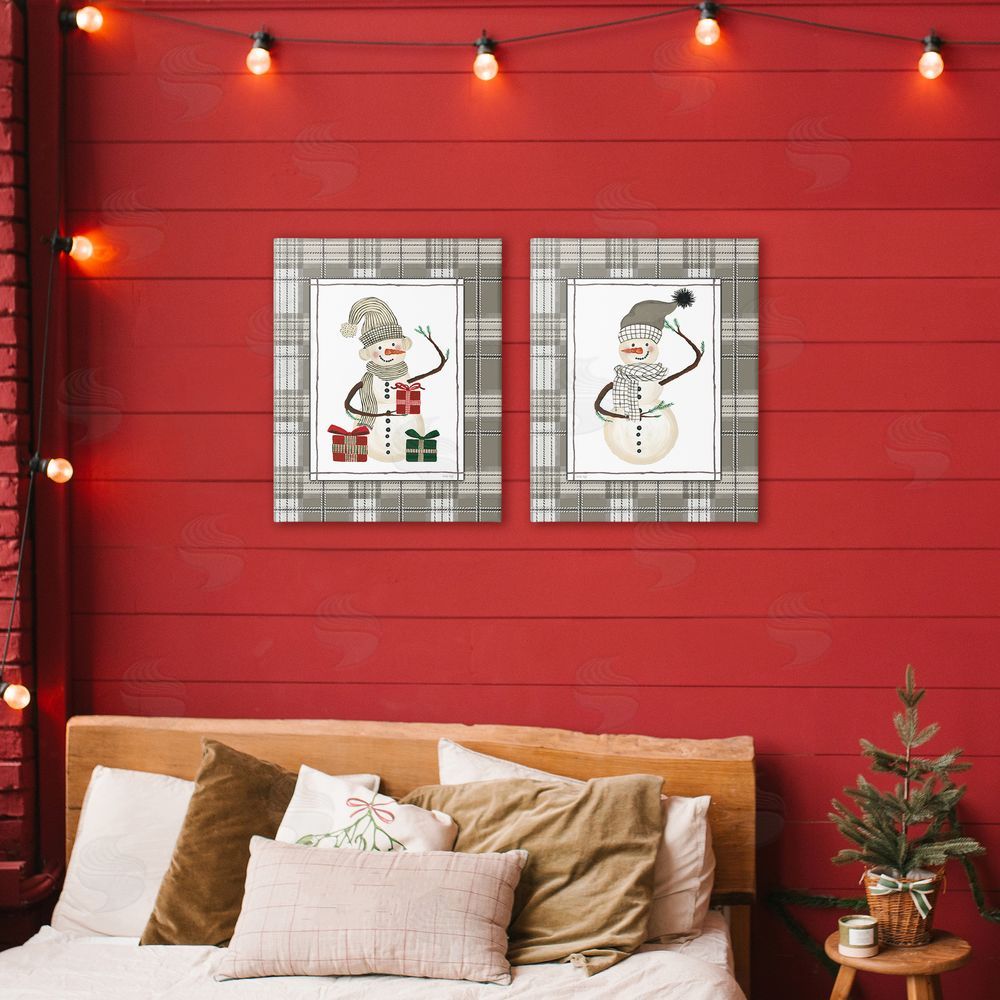Cindy Jacobs Cozy Snowmen on Plaid Printed Wall Art Set in Room