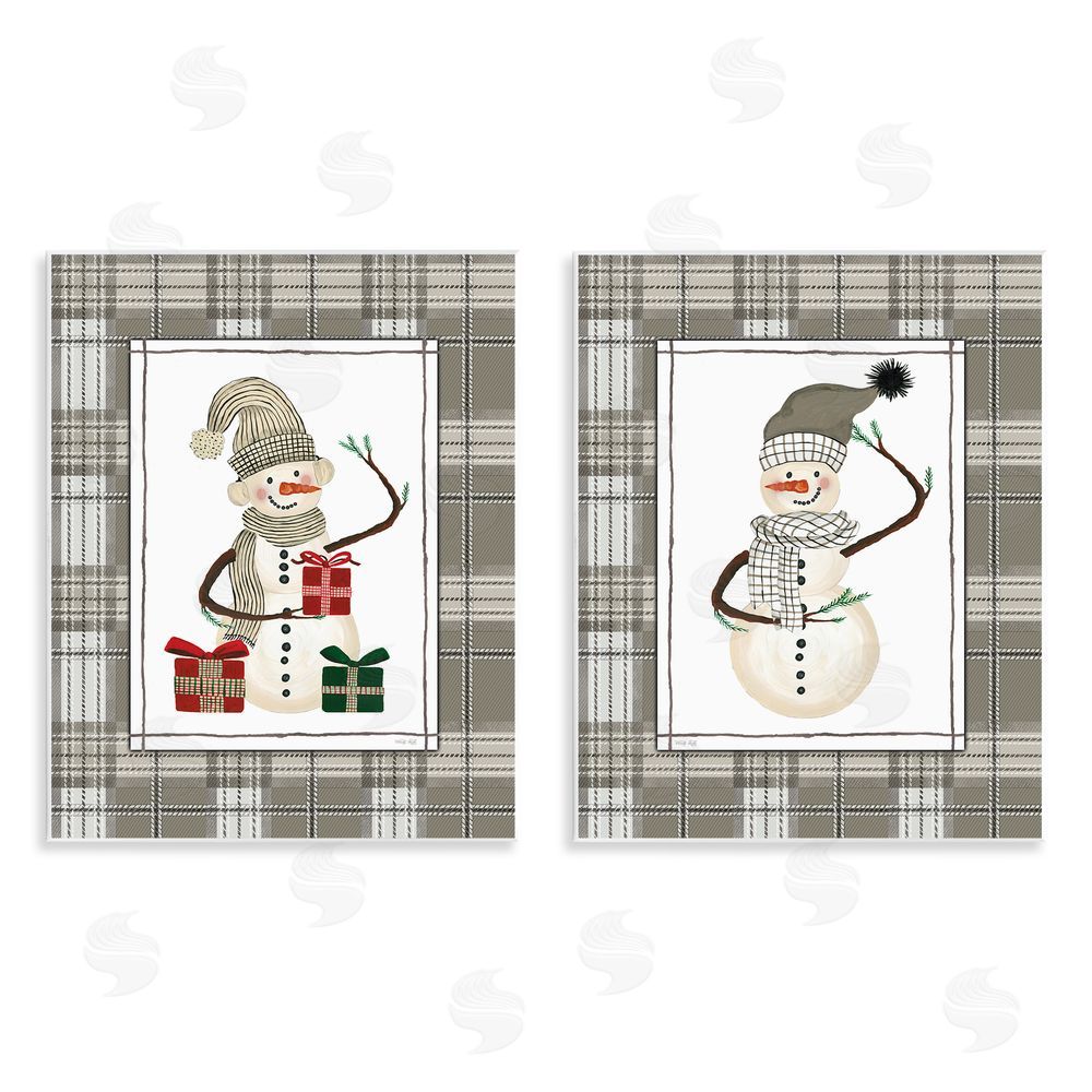 Cindy Jacobs Cozy Snowmen on Plaid Wall Plaque Printed Art Set