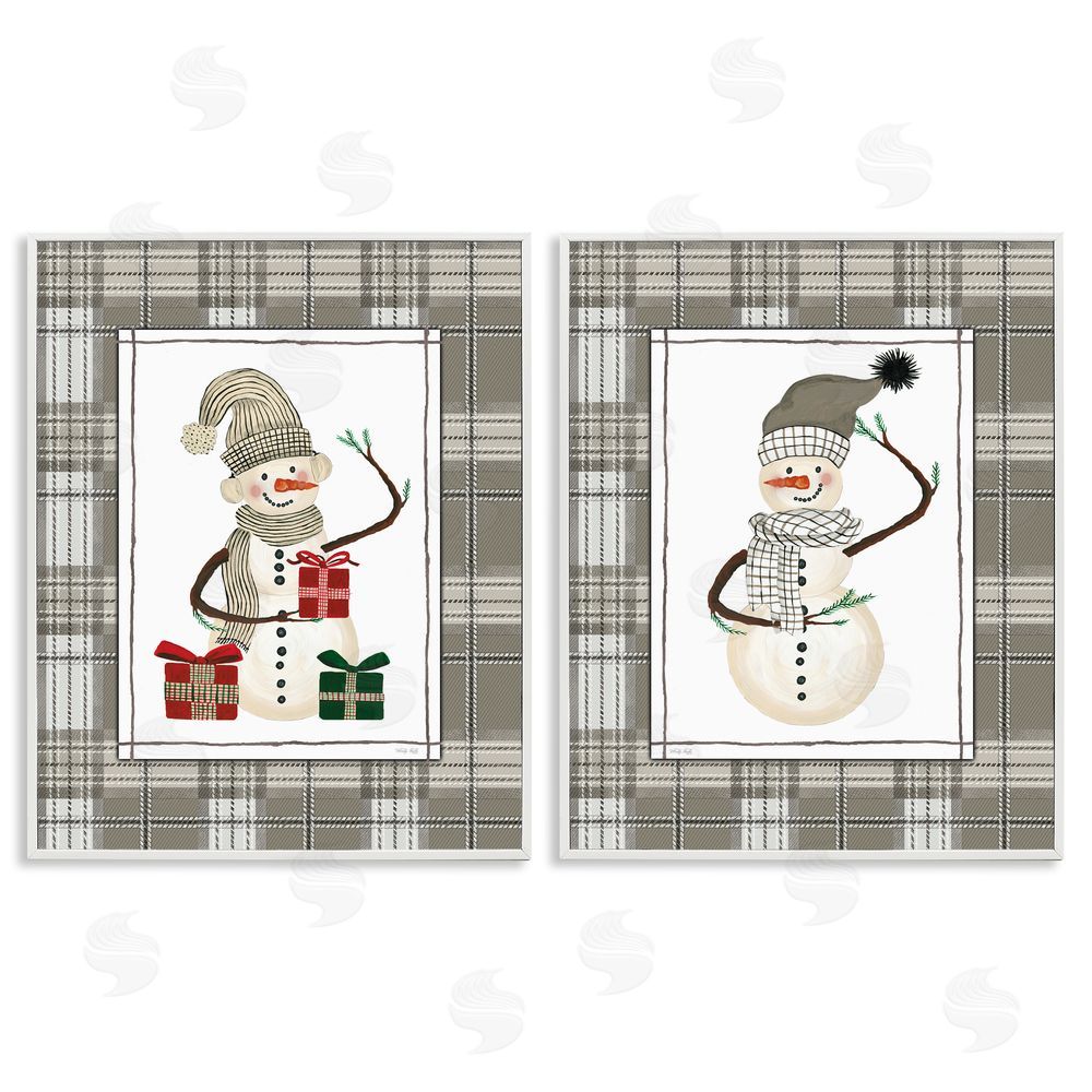 Cindy Jacobs Cozy Snowmen on Plaid White Frame Giclee Art Set