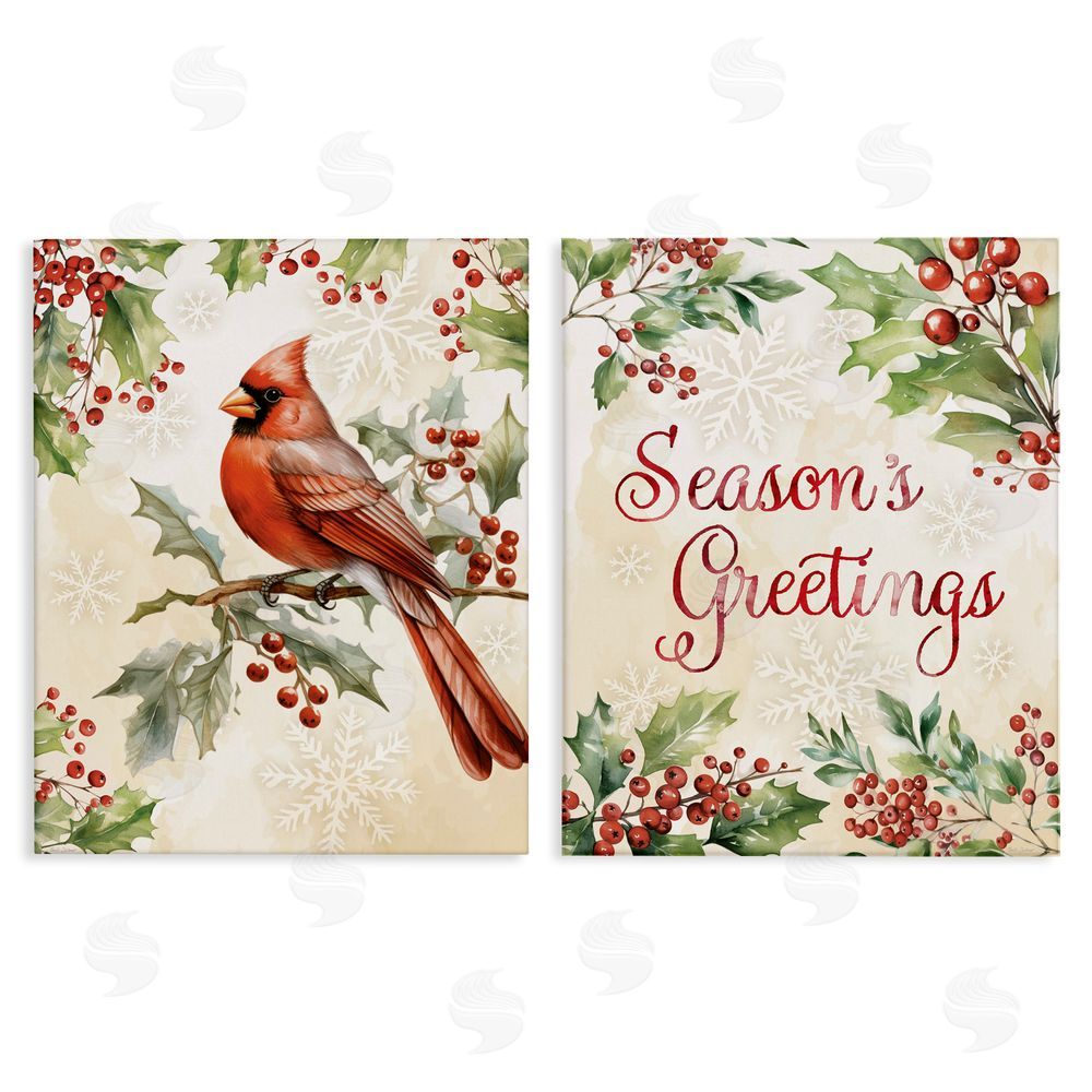 Nicole DeCamp Season's Greetings and Cardinal Canvas Wall Art Set