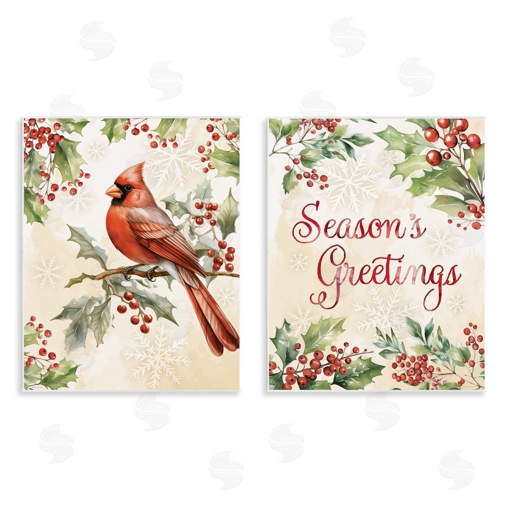 Nicole DeCamp Season's Greetings and Cardinal Wall Plaque Printed Art Set