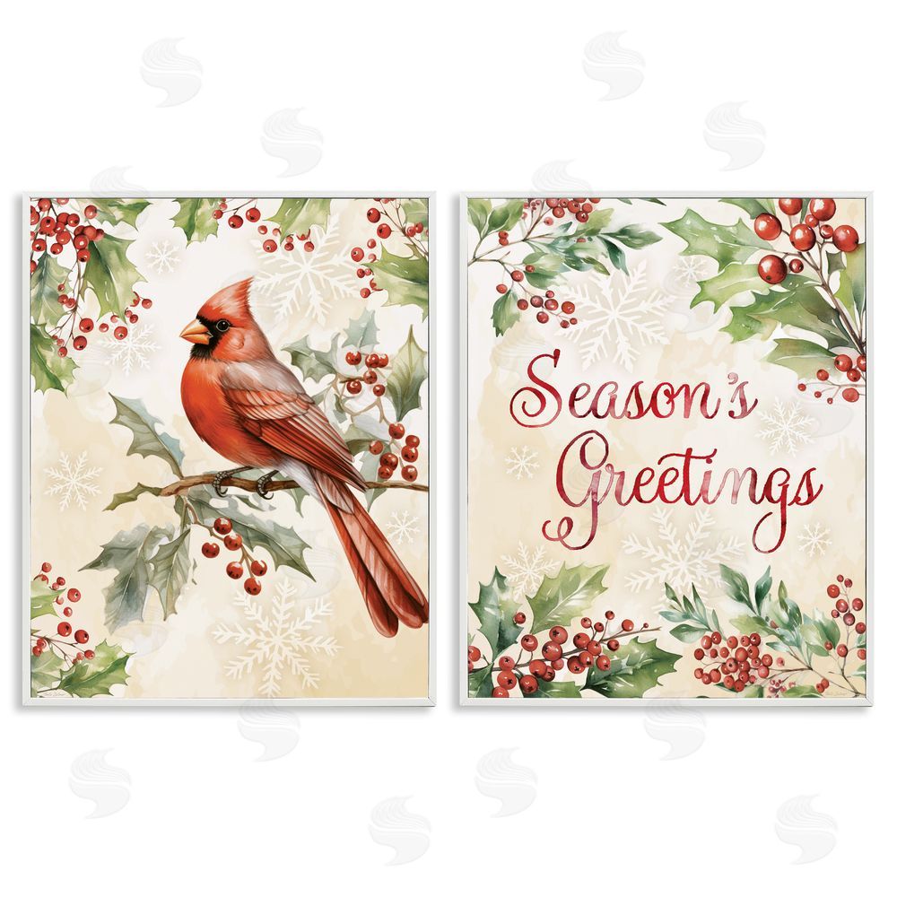 Nicole DeCamp Season's Greetings and Cardinal White Frame Giclee Art Set