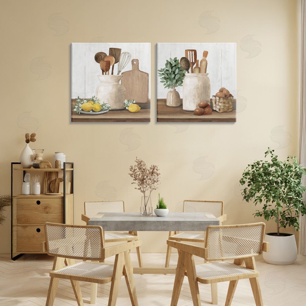 White Ladder Country Kitchen Setup Stretched Canvas Wall Art in Room