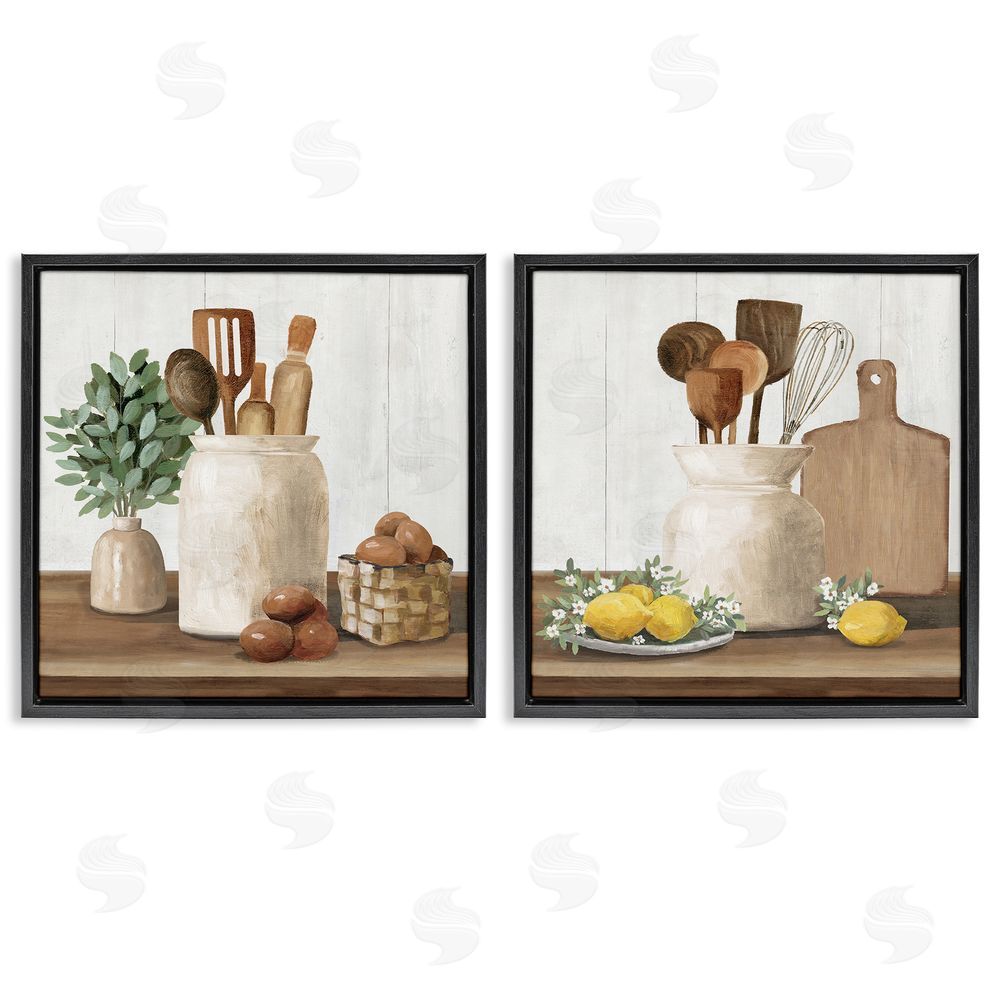 White Ladder Country Kitchen Setup Black Floating Frame Canvas Wall Art Print