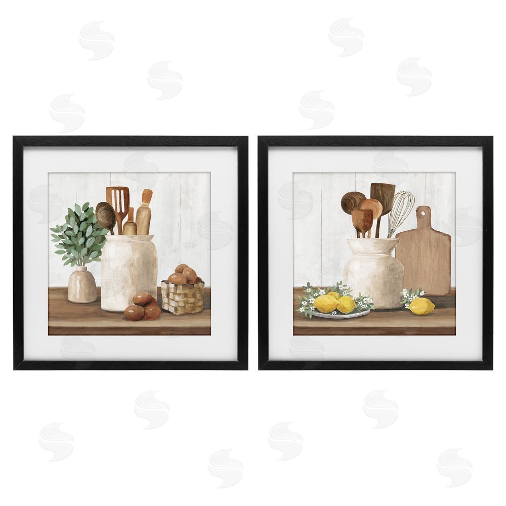 White Ladder Country Kitchen Setup Black Framed Print Under Glass Wall Art