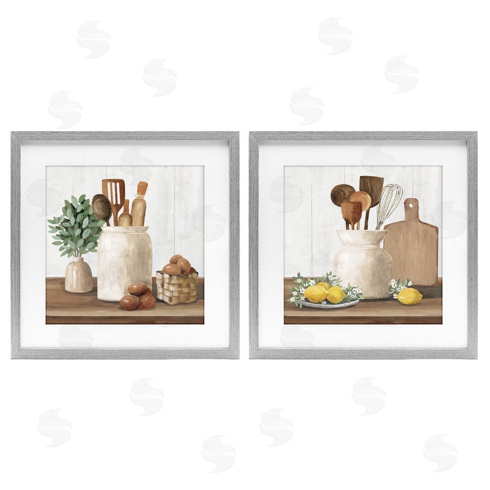White Ladder Country Kitchen Setup Gray Framed Print Under Glass Wall Art