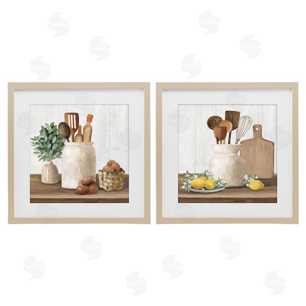 White Ladder Country Kitchen Setup Birch Framed Print Under Glass Wall Art