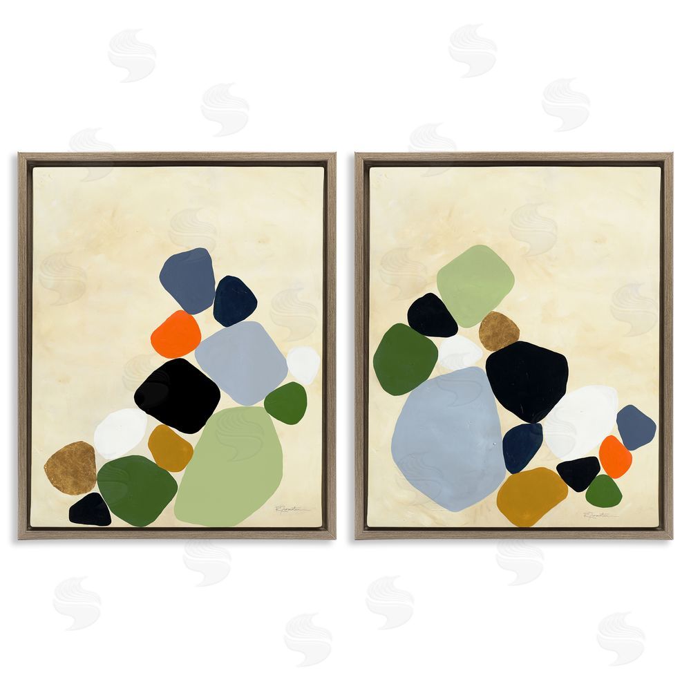 Ruth Fromstein Curved Clusters of Pebbles Brown Floating Frame Wall Art Print