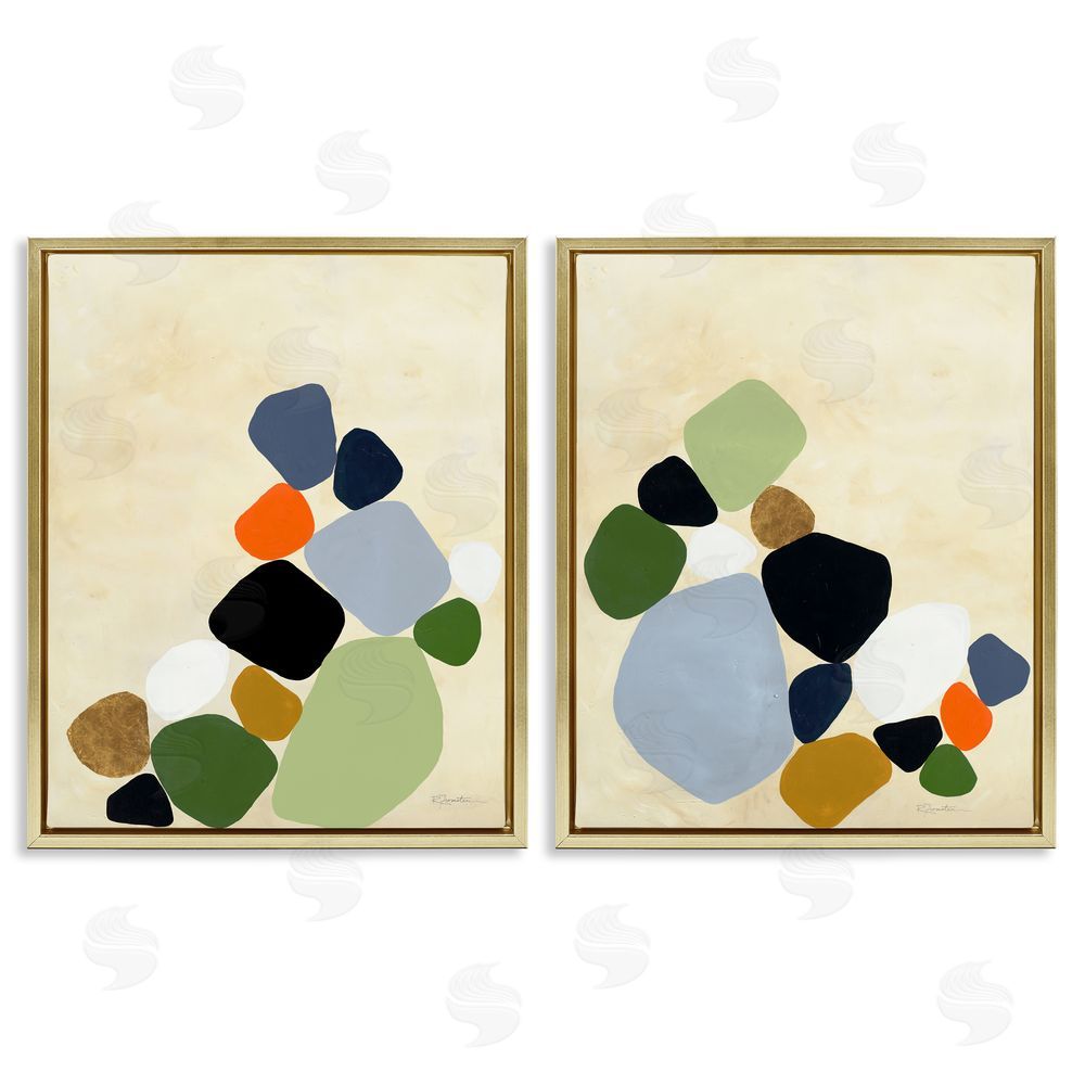 Ruth Fromstein Curved Clusters of Pebbles Gold Floating Frame Wall Art Print