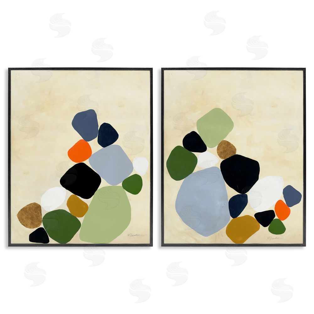 Ruth Fromstein Curved Clusters of Pebbles Black Framed Giclee Wall Art Print