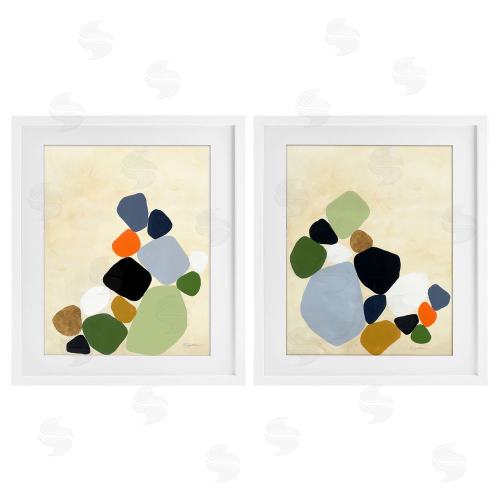 Ruth Fromstein Curved Clusters of Pebbles White Framed Print Under Glass Wall Art