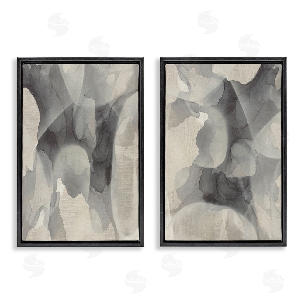Kippi Leonard Mottled Fluid Monochrome Black Floating Frame Canvas Wall Art
