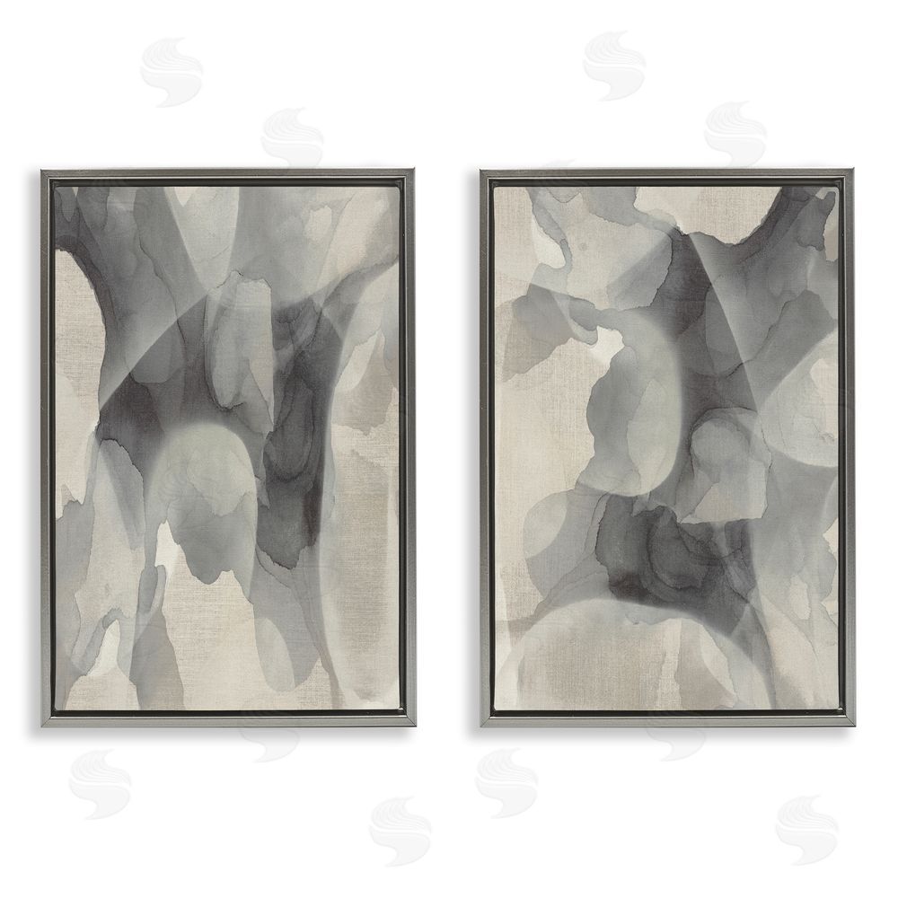 Kippi Leonard Mottled Fluid Monochrome Gray Floating Frame Canvas Wall Art