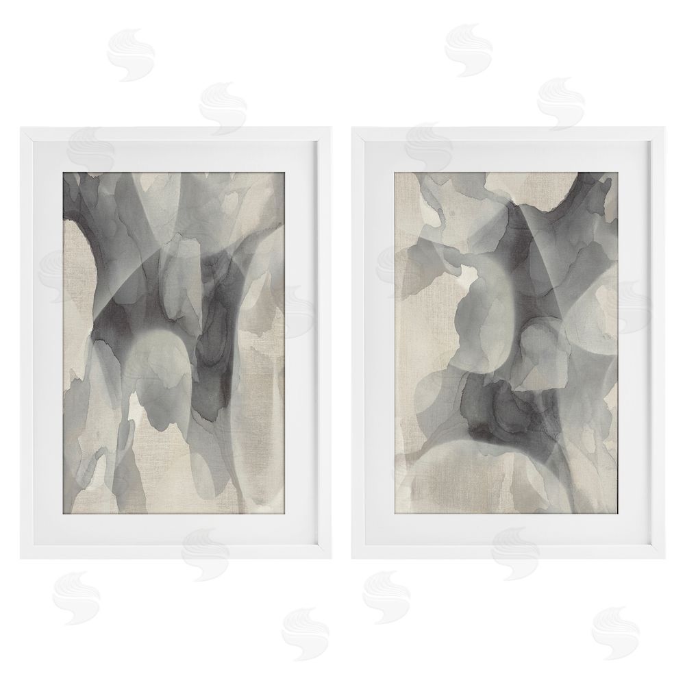 Kippi Leonard Mottled Fluid Monochrome White Framed Print Under Glass with Mat Wall Art