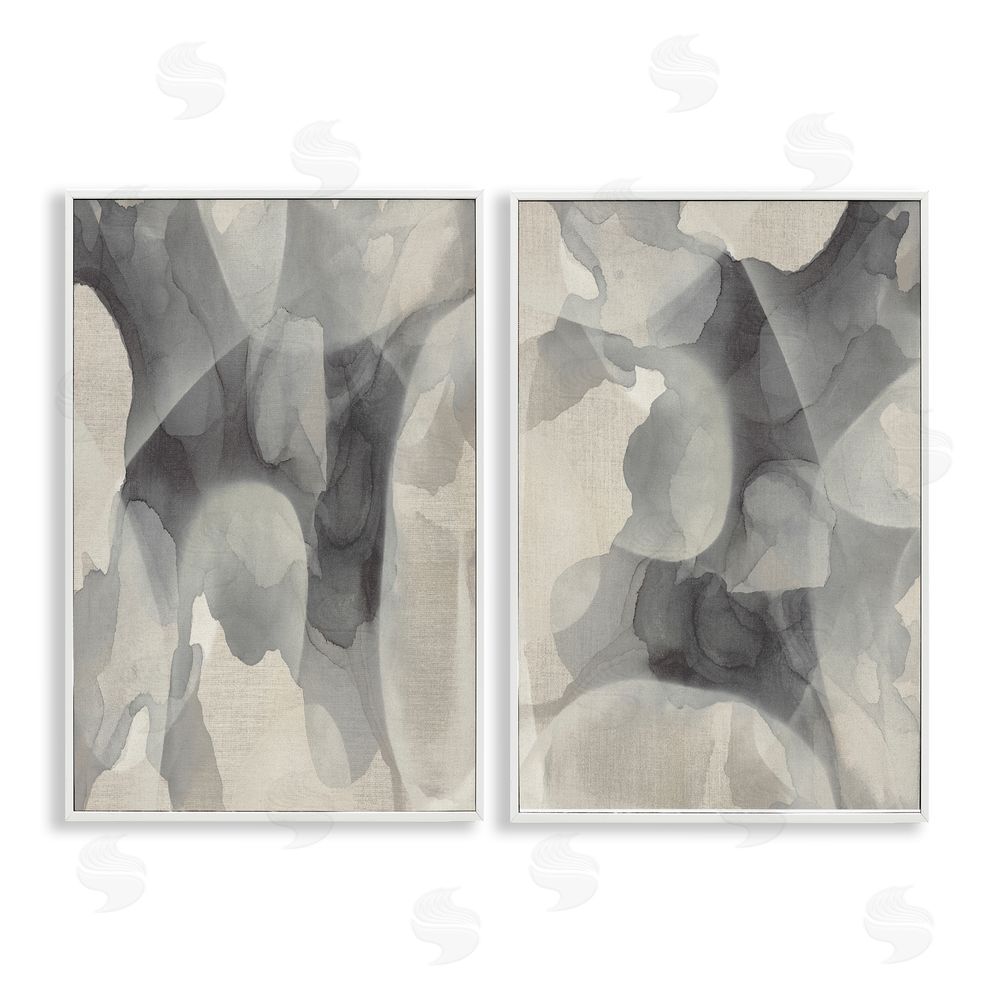 Kippi Leonard Mottled Fluid Monochrome White Framed Giclee Wall Art Print