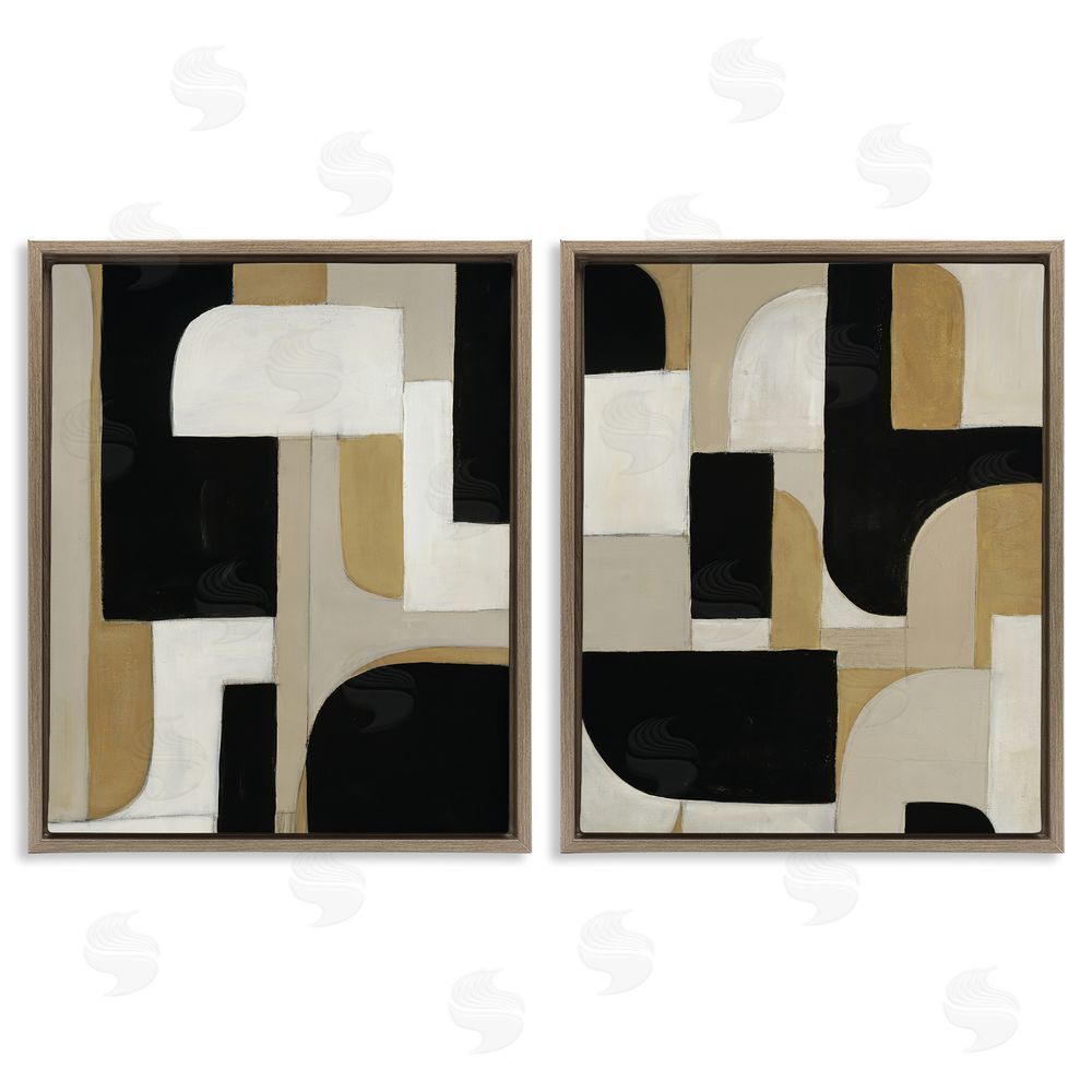 Kippi Leonard Neutrals & Black Geometrics Brown Floating Frame Canvas Wall Art Print