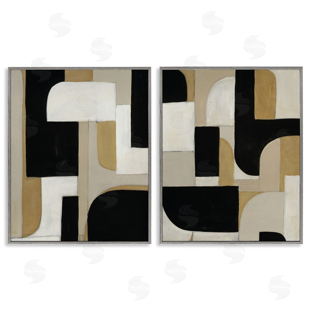 Kippi Leonard Neutrals & Black Geometrics Gray Framed Giclee Wall Art Print