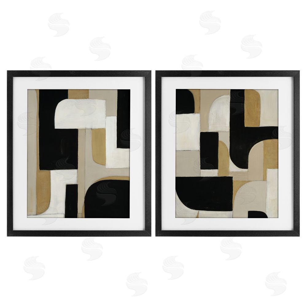 Kippi Leonard Neutrals & Black Geometrics Black Framed Print Under Glass Wall Art