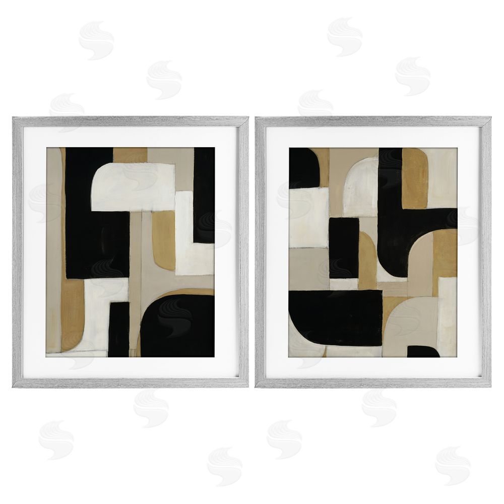 Kippi Leonard Neutrals & Black Geometrics Gray Framed Print Under Glass Wall Art