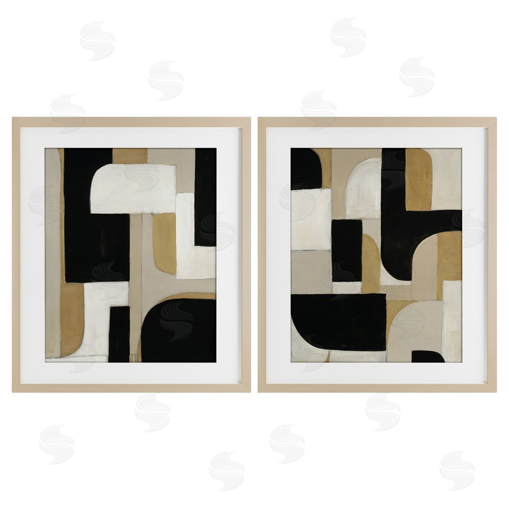 Kippi Leonard Neutrals & Black Geometrics Brown Framed Print Under Glass Wall Art