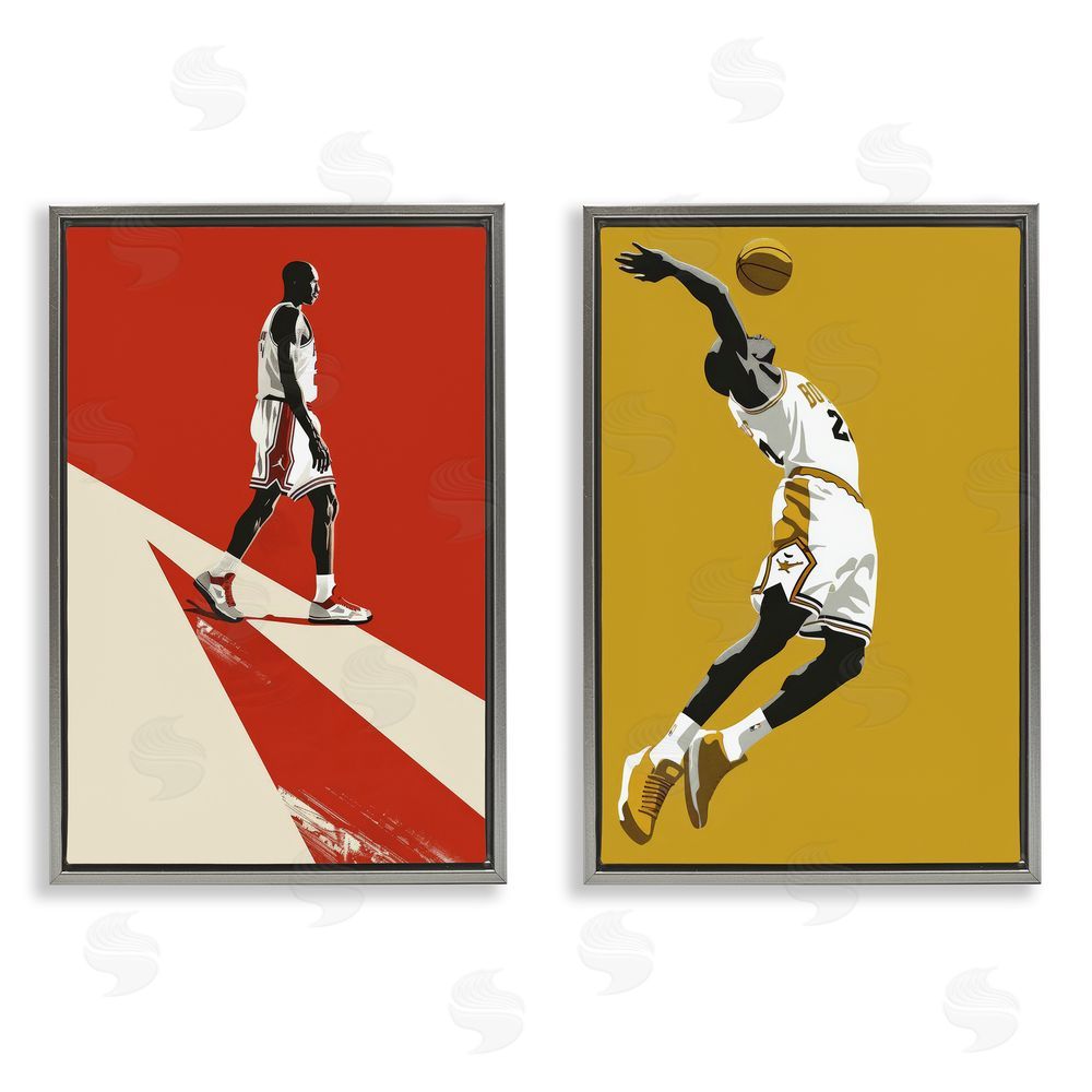 Ray Powers Iconic NBA Champions Gray Floating Frame Canvas Wall Art