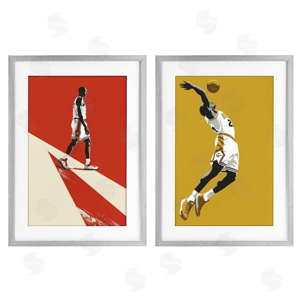 Ray Powers Iconic NBA Champions Gray Framed Print Under Glass with Mat Wall Art