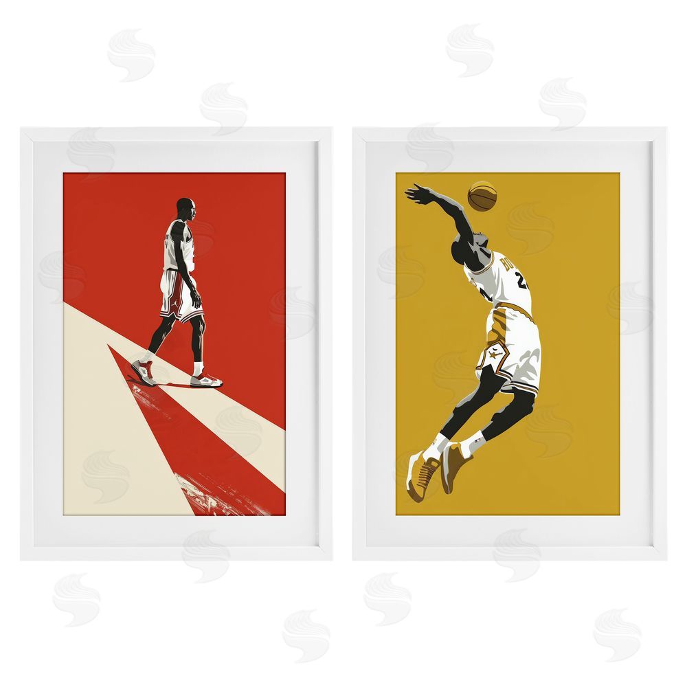 Ray Powers Iconic NBA Champions White Framed Print Under Glass with Mat Wall Art