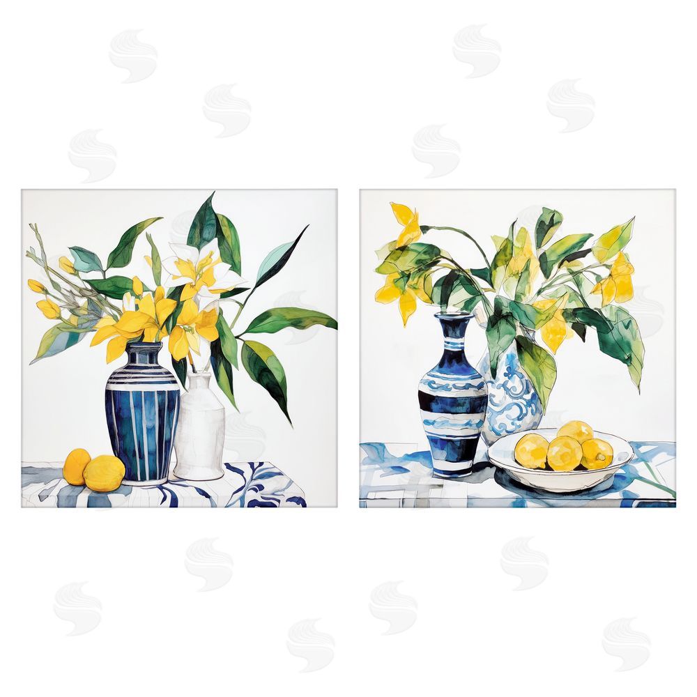 Ray Powers Lemon Blooms Table Setting Stretched Canvas Wall Art