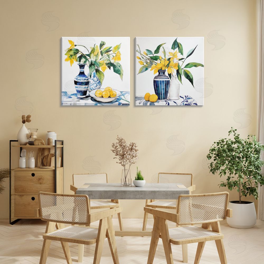 Ray Powers Lemon Blooms Table Setting Stretched Canvas Wall Art in Room