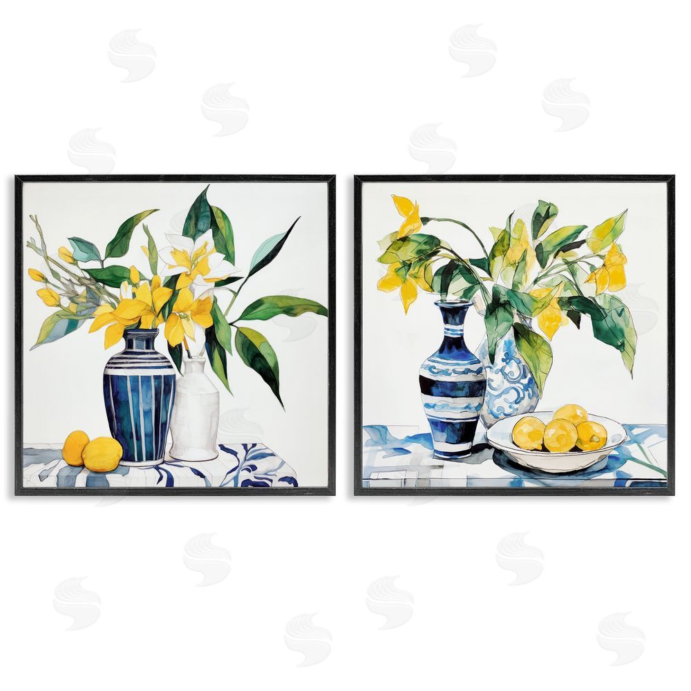 Ray Powers Lemon Blooms Table Setting Blacked Framed Giclee Wall Art Print