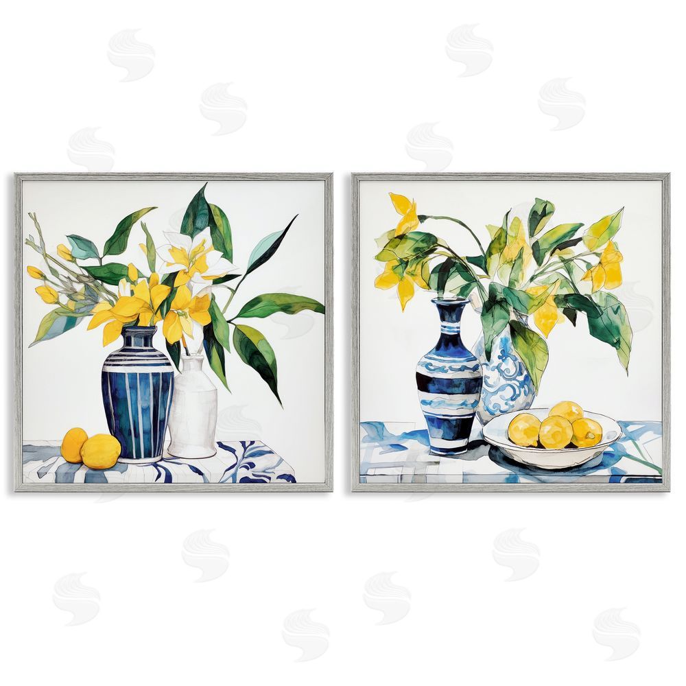 Ray Powers Lemon Blooms Table Setting Gray Framed Giclee Wall Art Print