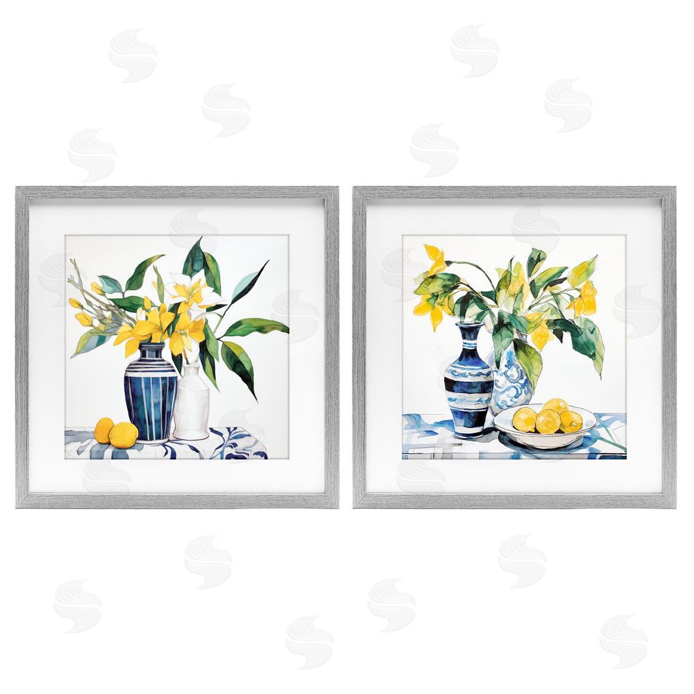 Ray Powers Lemon Blooms Table Setting Gray Framed Print Under Glass with Mat Wall Art