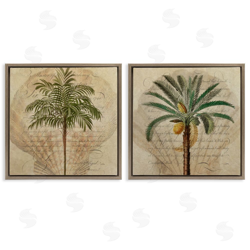 Steve Hunziker Subdued Tropical Palms Brown Floating Frame Canvas Wall Art Print