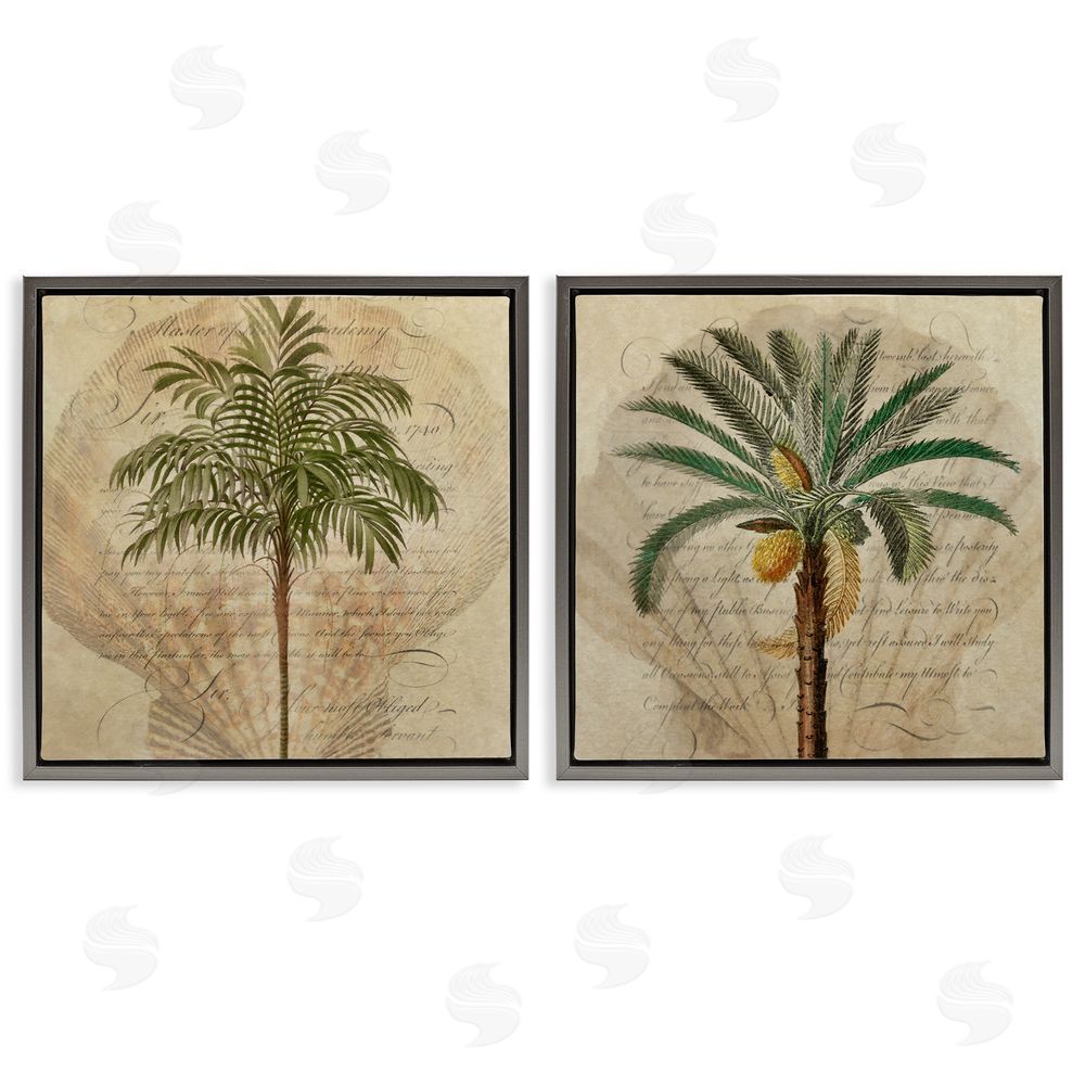 Steve Hunziker Subdued Tropical Palms Gray Floating Frame Canvas Wall Art Print