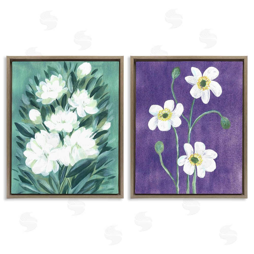 Camila Juncos Painterly Jasmine & Poppies Brown Floating Frame Canvas Wall Art Print