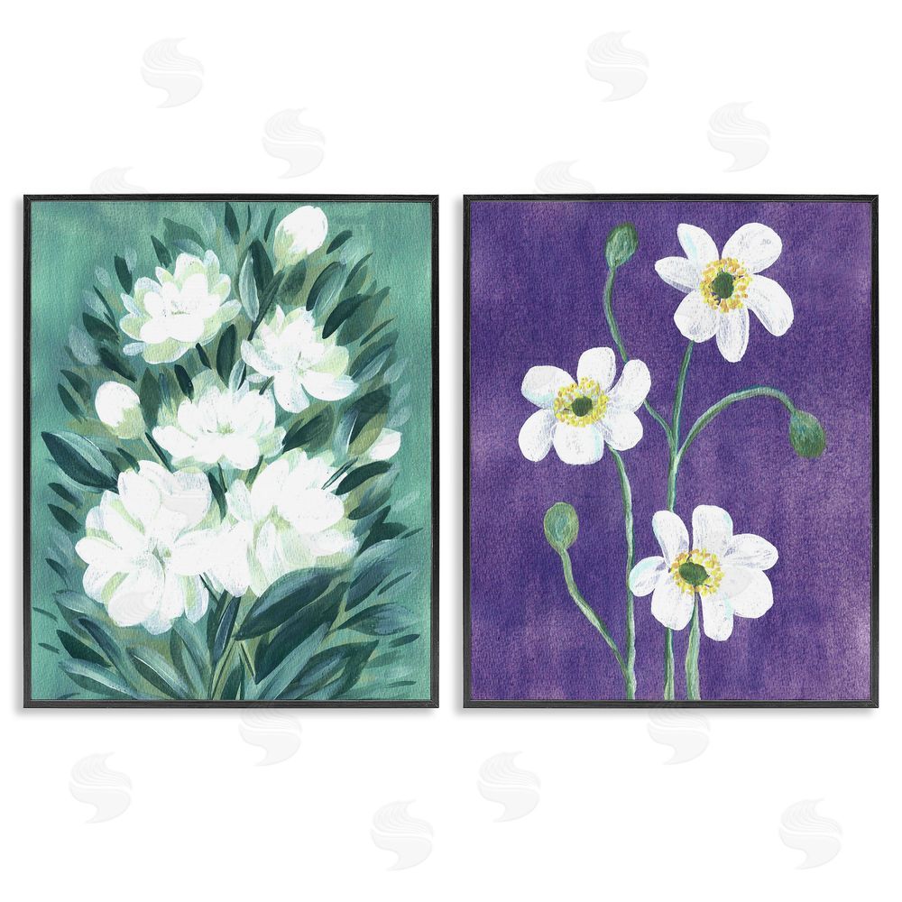 Camila Juncos Painterly Jasmine & Poppies Black Framed Giclee Wall Art Print