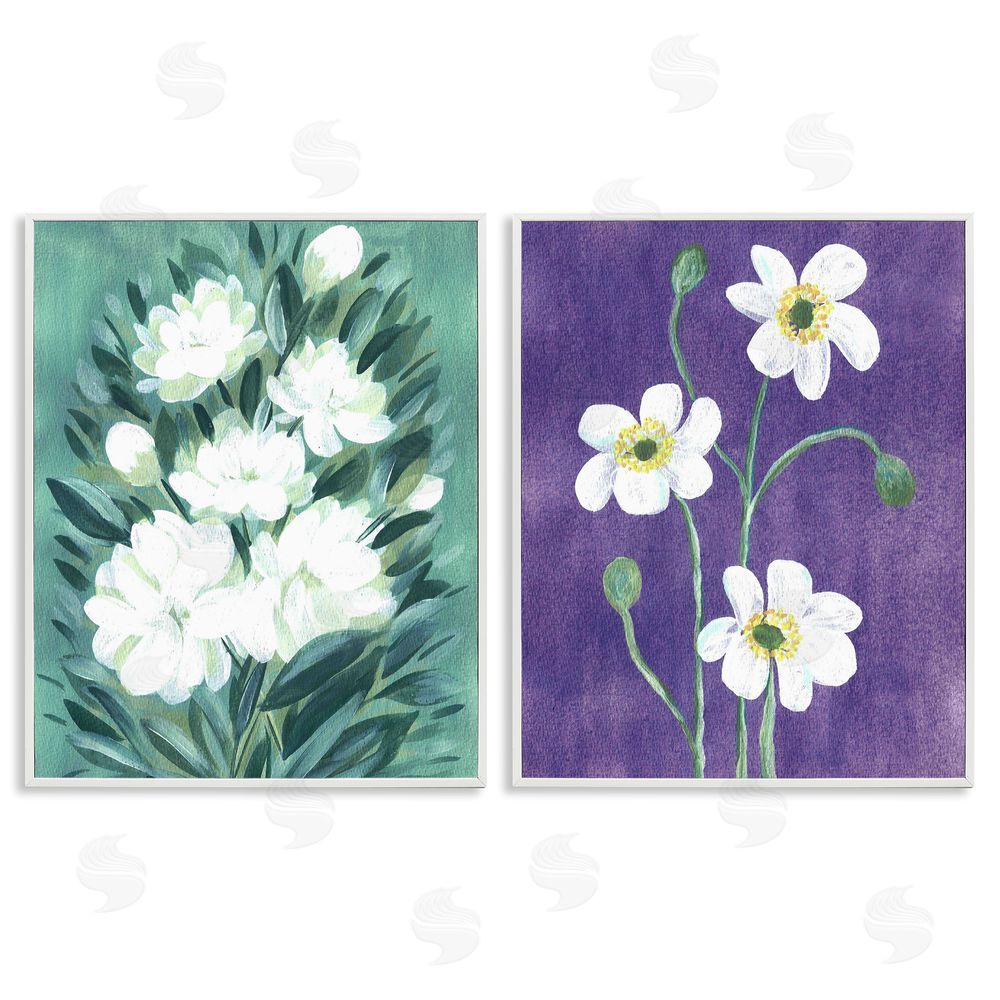 Camila Juncos Painterly Jasmine & Poppies White Framed Giclee Wall Art Print