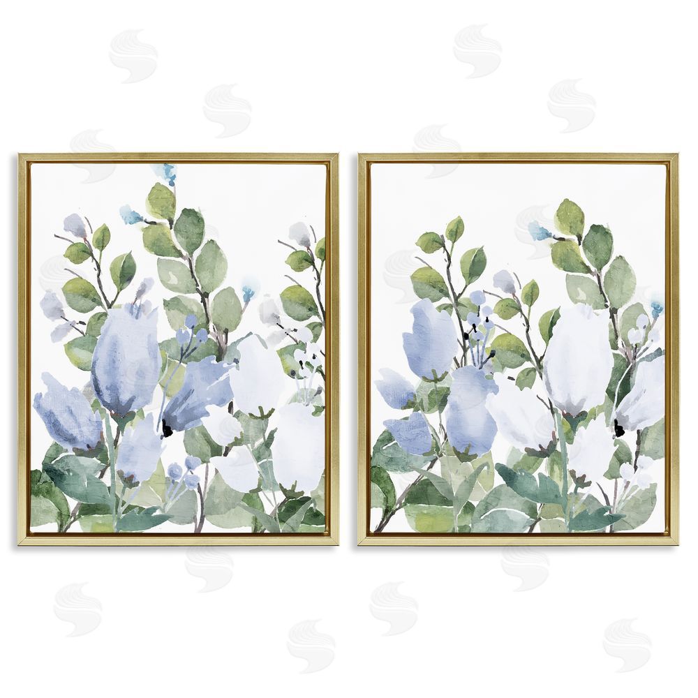 Kim Allen Blue Spring Watercolors Gold Floating Frame Canvas Wall Art Print