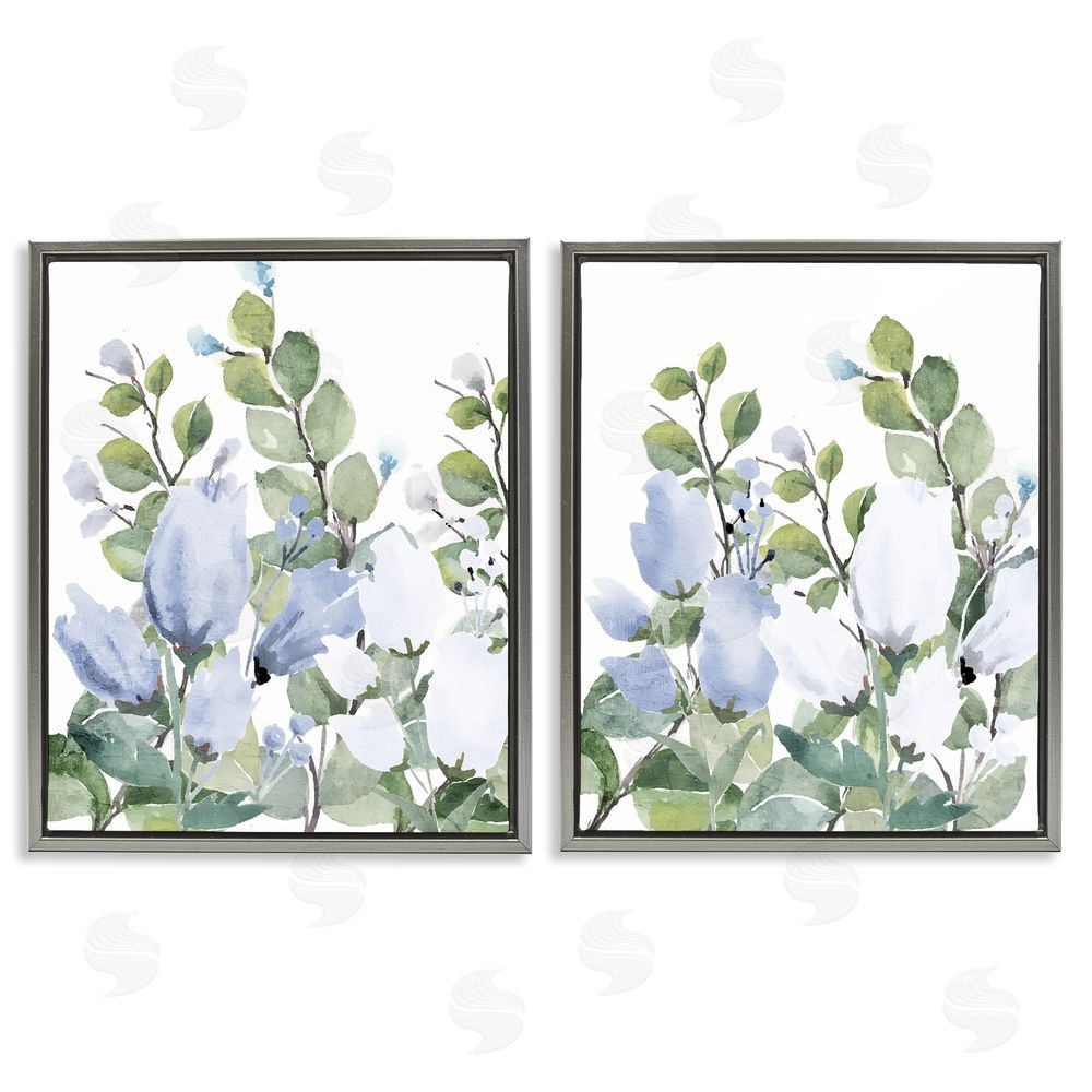 Kim Allen Blue Spring Watercolors Gray Floating Frame Canvas Wall Art Print