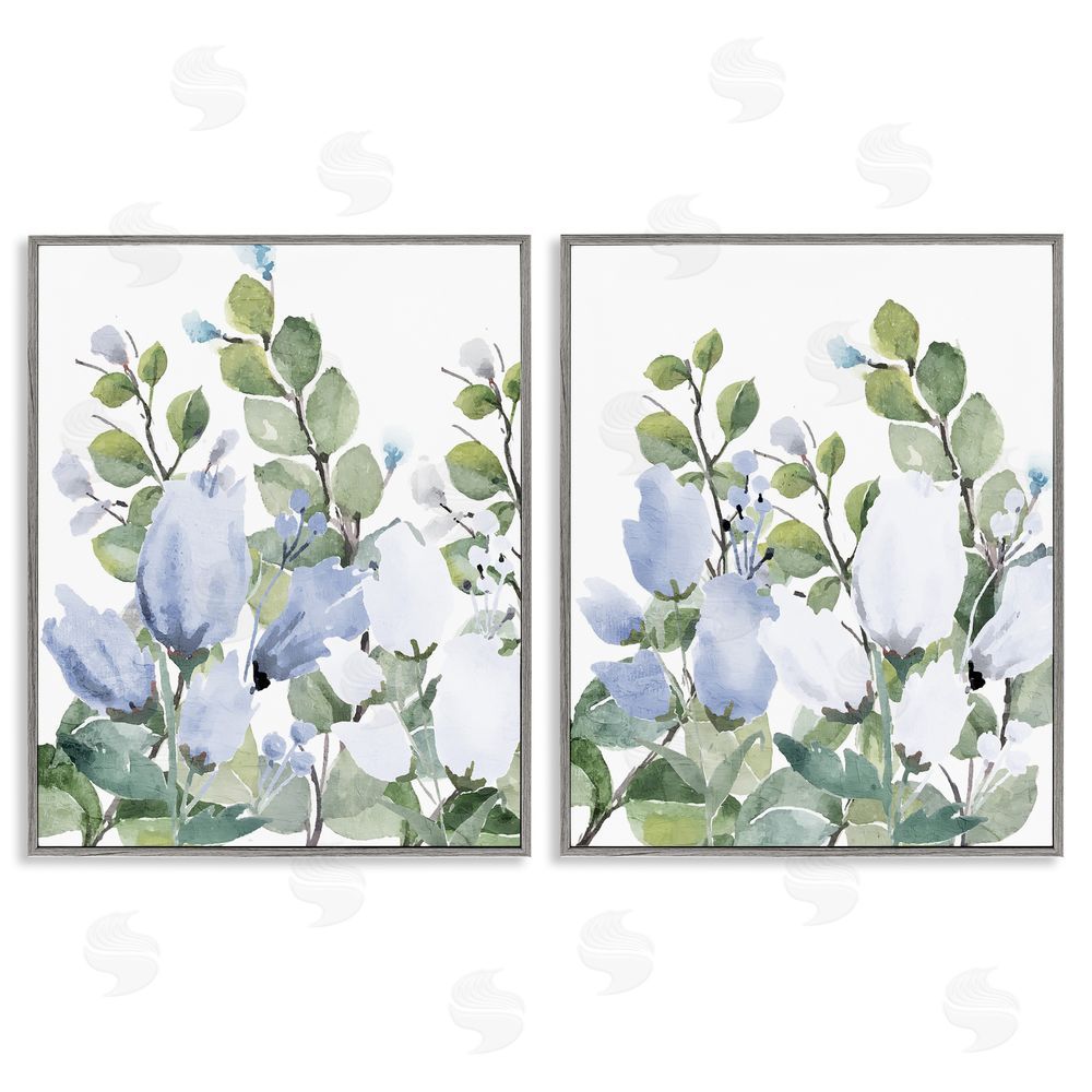 Kim Allen Blue Spring Watercolors Gray Framed Giclee Wall Art Print