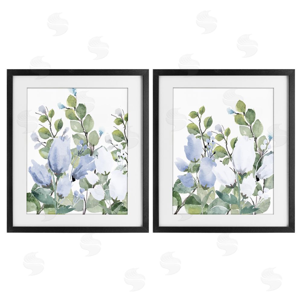 Kim Allen Blue Spring Watercolors Black Framed Print Under Glass Wall Art