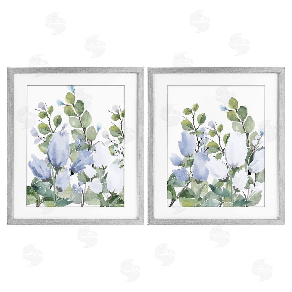 Kim Allen Blue Spring Watercolors Gray Framed Print Under Glass Wall Art