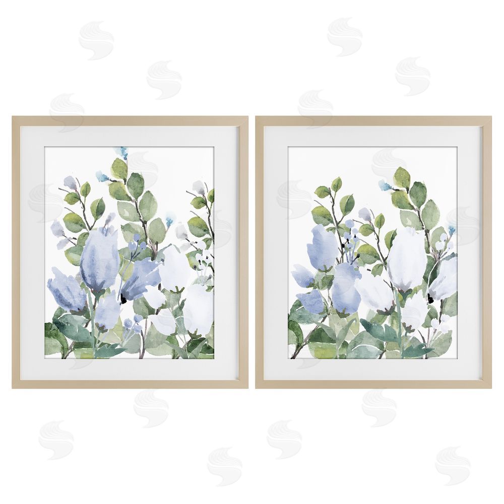 Kim Allen Blue Spring Watercolors Birch Framed Print Under Glass Wall Art