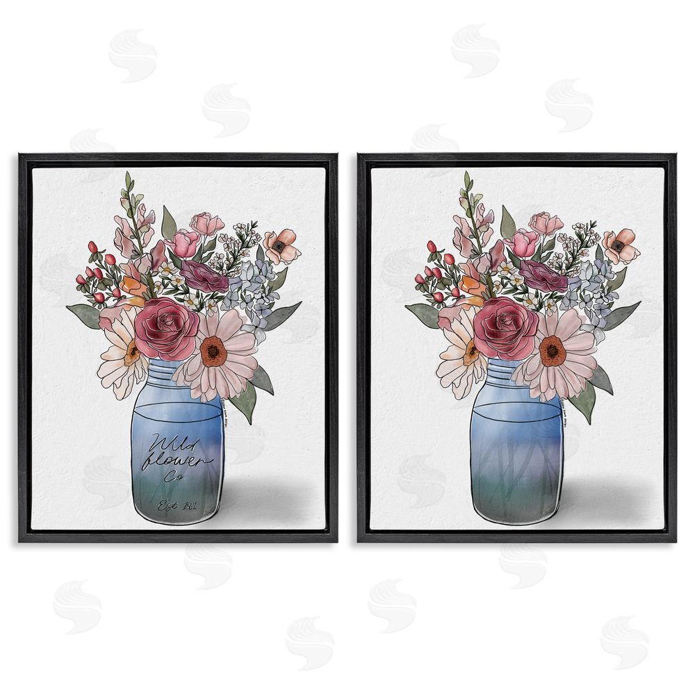 Alisha Kiara Design Farmer's Market Vases Black Floating Frame Canvas Wall Art