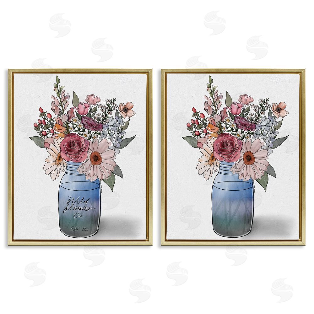 Alisha Kiara Design Farmer's Market Vases Gold Floating Frame Canvas Wall Art