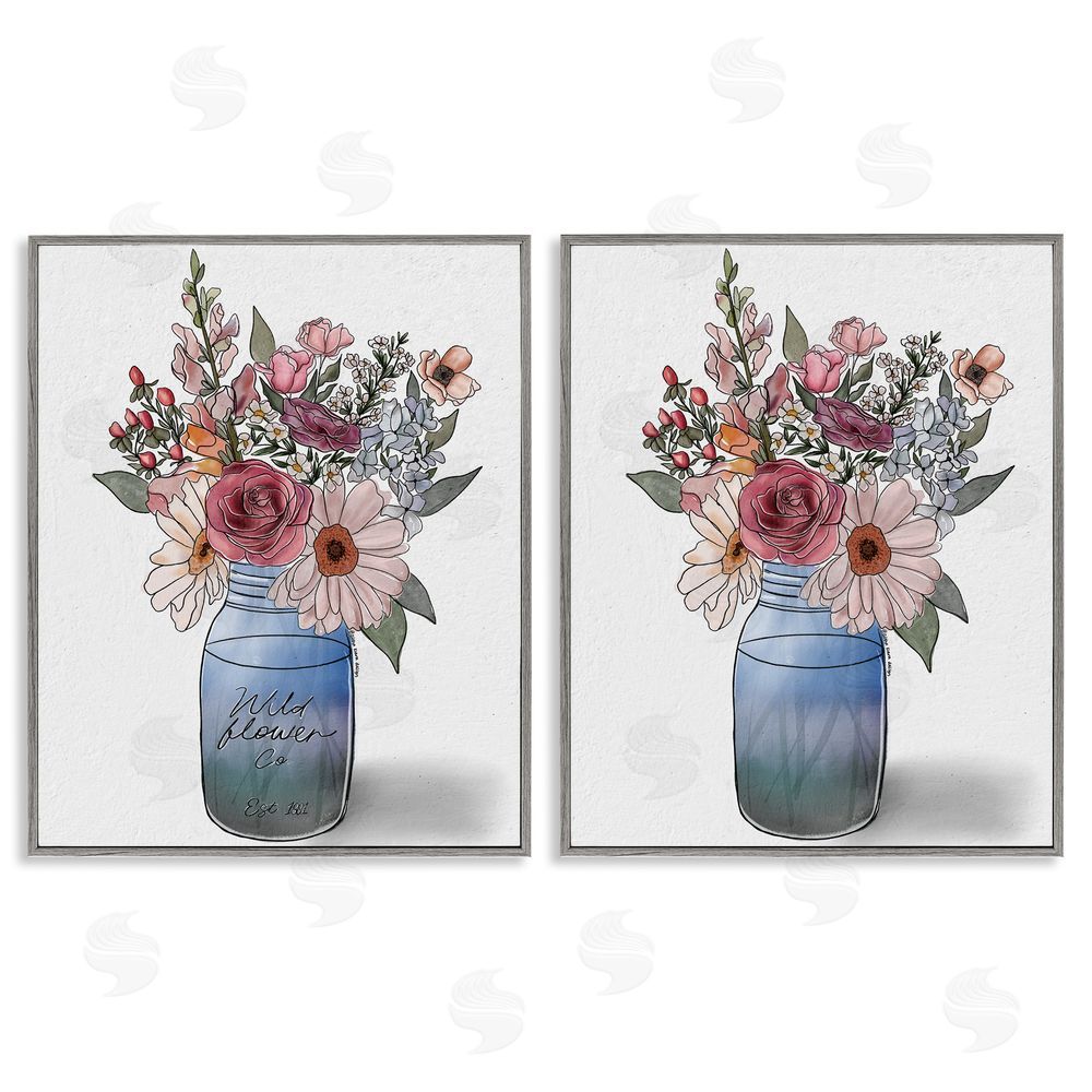 Alisha Kiara Design Farmer's Market Vases Gray Framed Giclee Wall Art Print