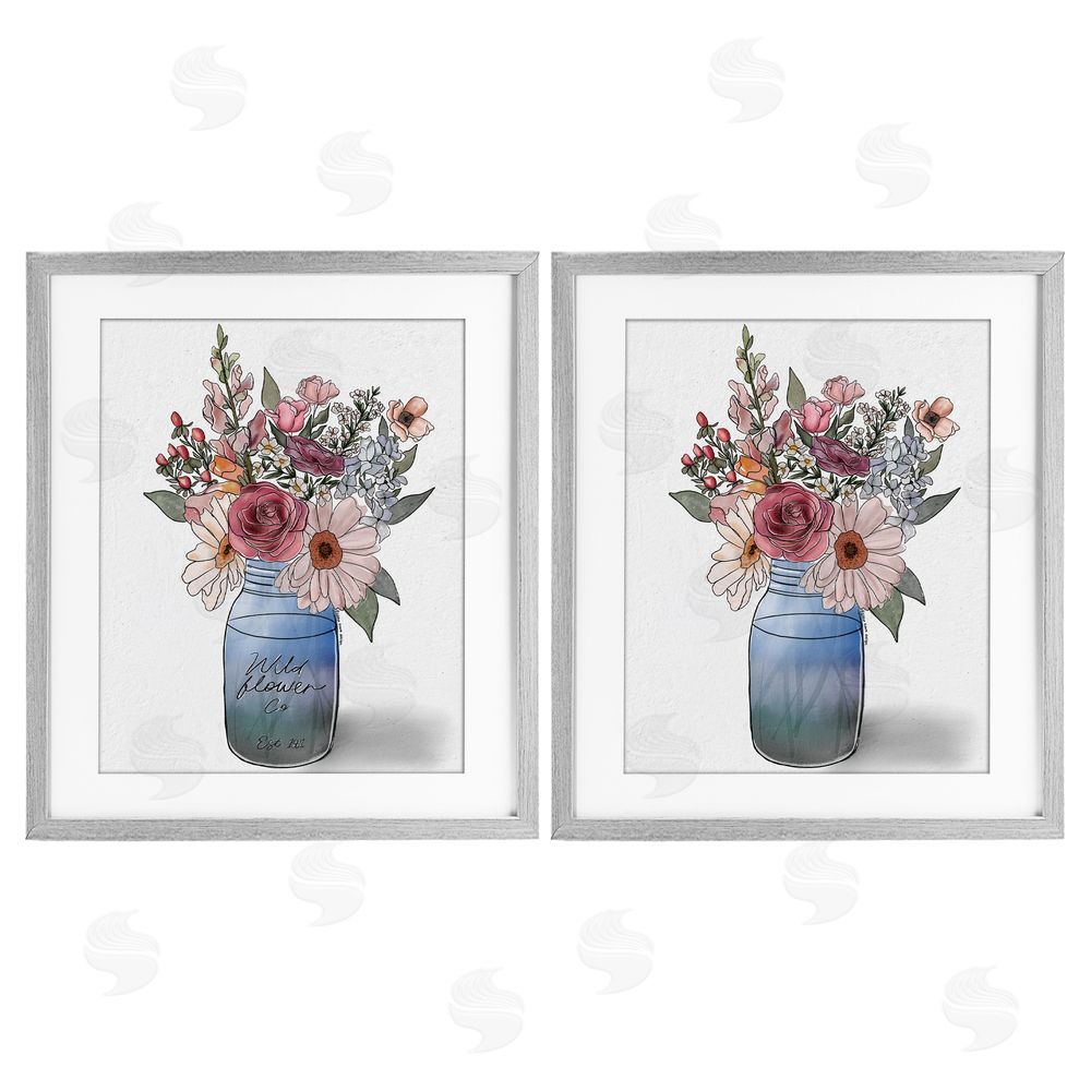 Alisha Kiara Design Farmer's Market Vases Gray Framed Print Under Glass with Mat Wall Art
